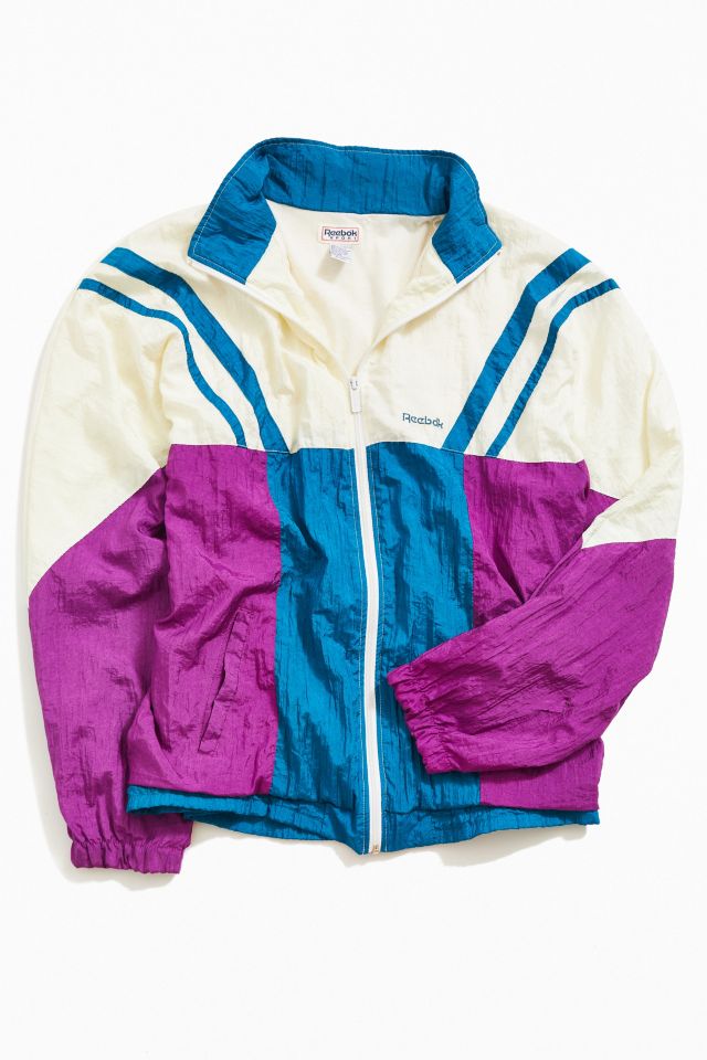 Vintage REEBOK Watercolor Windbreaker Jacket Medium Neon Colors Blue Pink  Purple