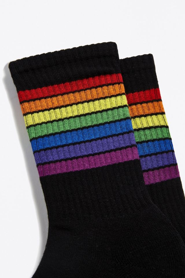 Black Rainbow Stripe Sport Crew Sock #1