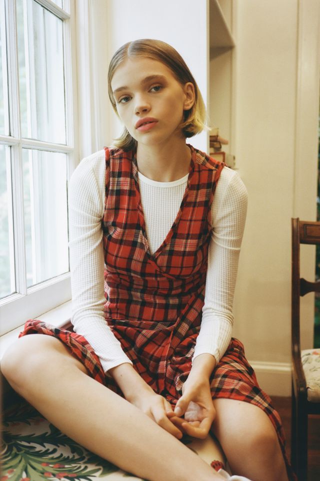 Urban Renewal Remnants Red Plaid Flannel Midi Dress Urban Outfitters