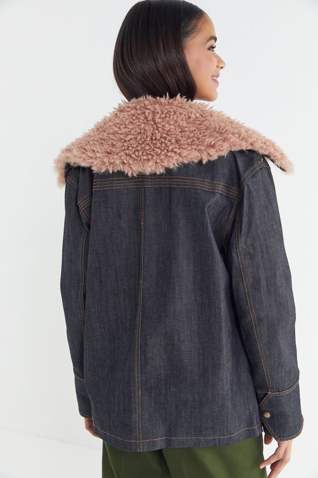 Avec Les Filles Denim Faux Fur Trim Trucker Jacket #1