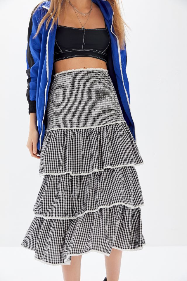 UO Taffy Smocked Tiered Ruffle Midi Skirt #2