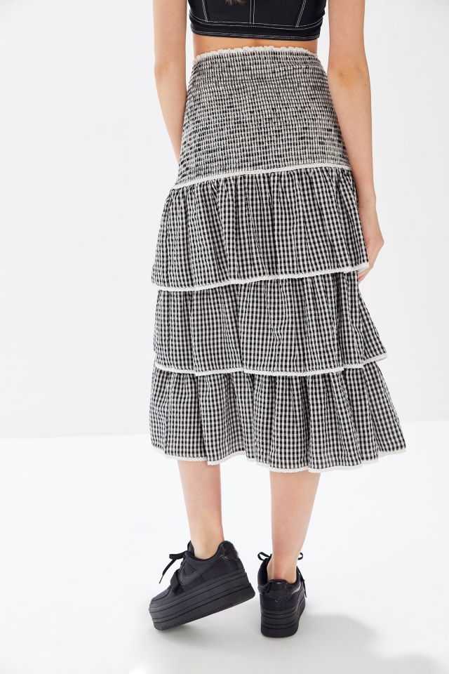 UO Taffy Smocked Tiered Ruffle Midi Skirt #3