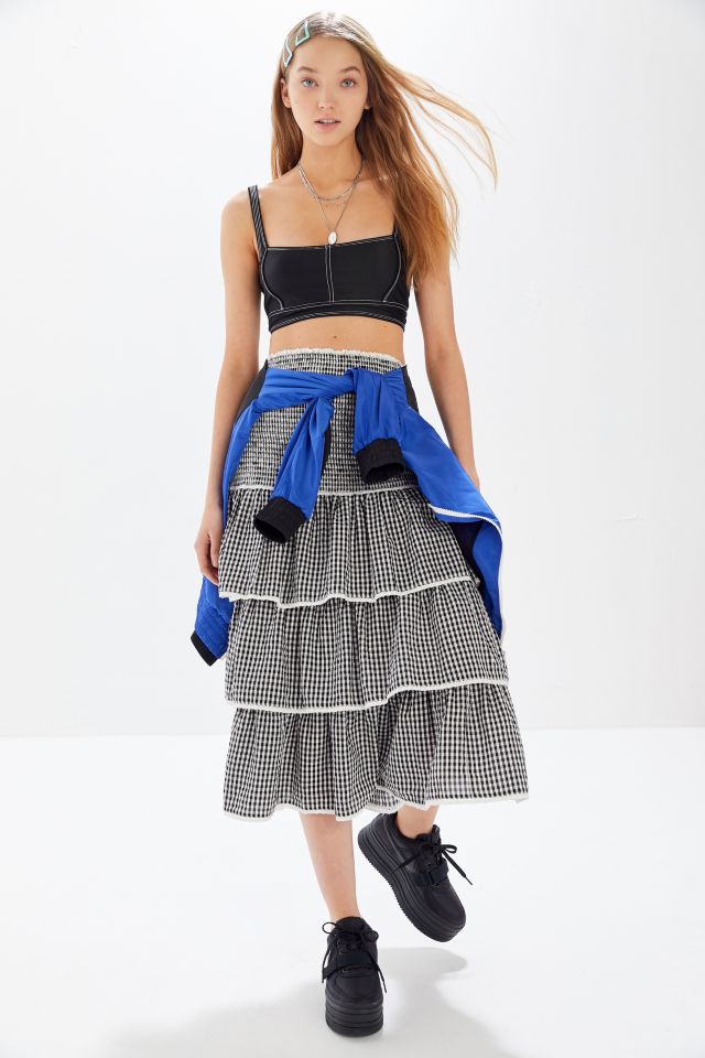 UO Taffy Smocked Tiered Ruffle Midi Skirt #4