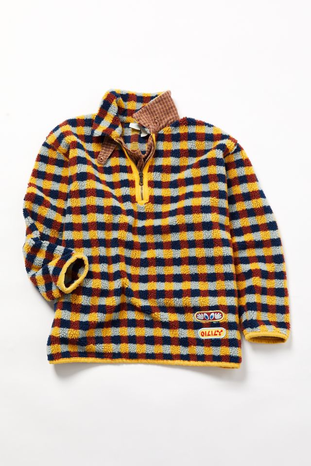 Vintage Yellow Plaid Fleece Half-Zip Jacket #1