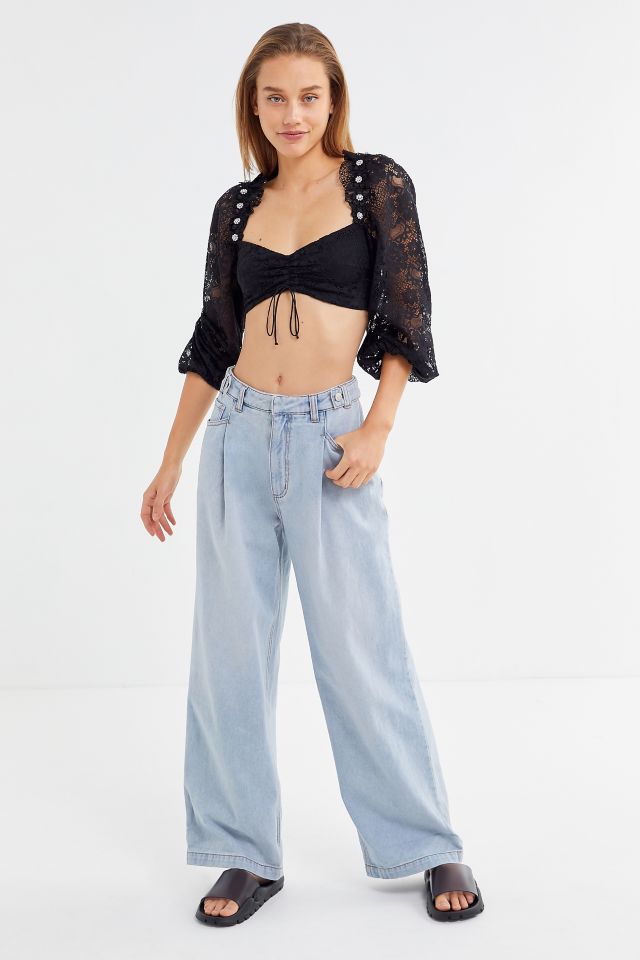 For Love & Lemons Lafayette Cinched Puff Sleeve Cropped Top #2