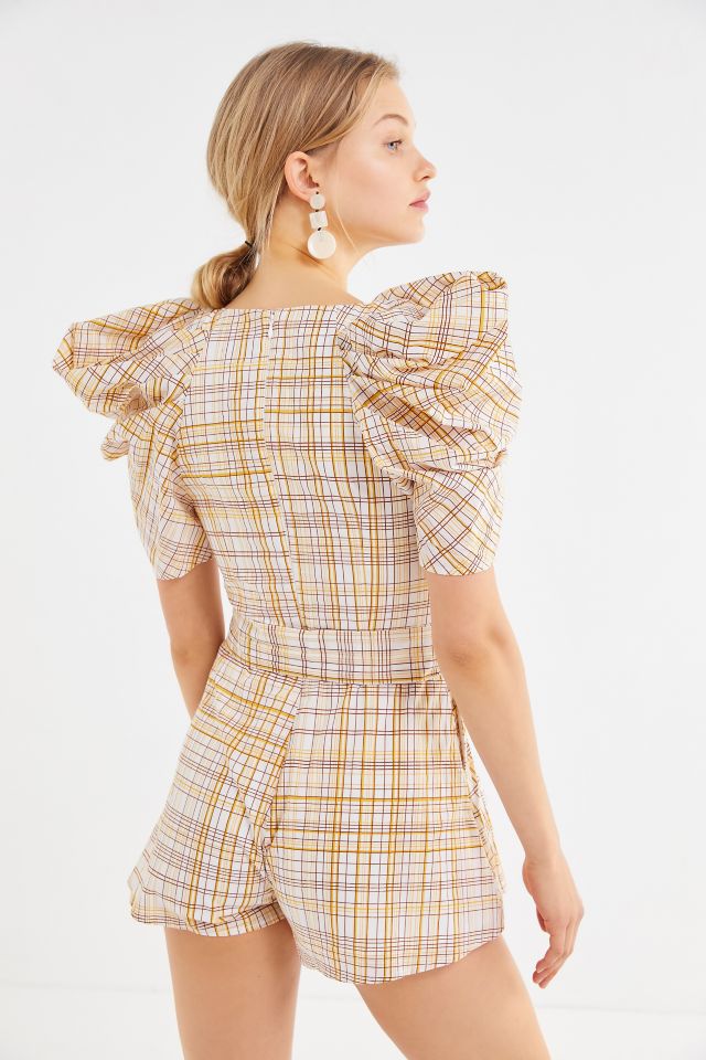 C/meo Collective Vices Plaid Puff Sleeve Romper #2