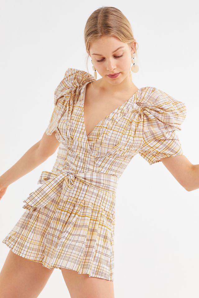 C/meo Collective Vices Plaid Puff Sleeve Romper #3