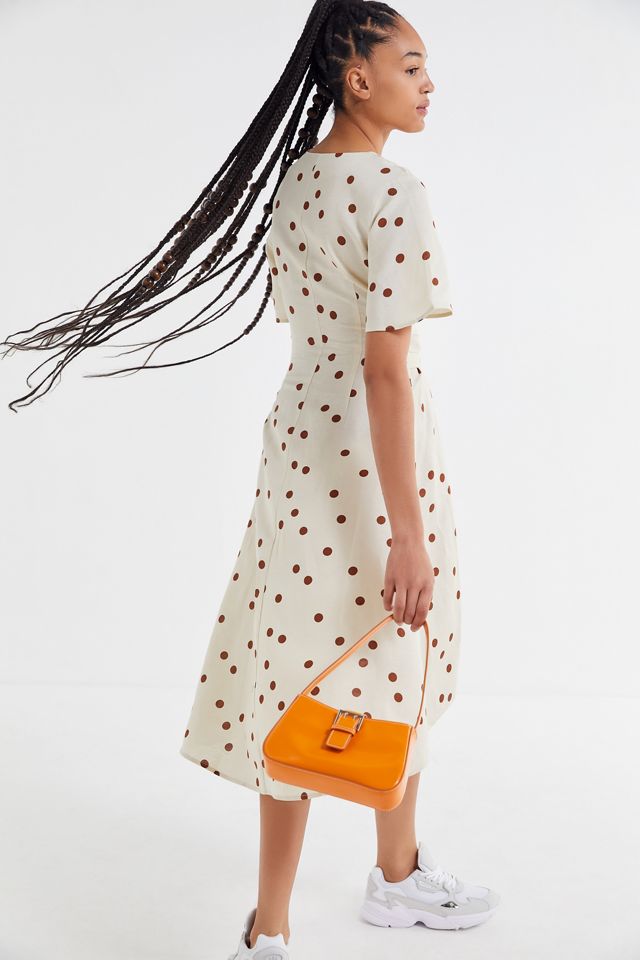 Moon River Polka Dot Asymmetrical Wrap Dress #1