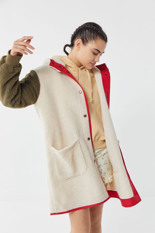 UO Carson Sherpa Fleece Hooded Longline Coat | Urban Outfitters