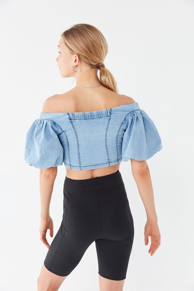 Finders Keepers Lemonade Denim Puff Sleeve Cropped Top #2