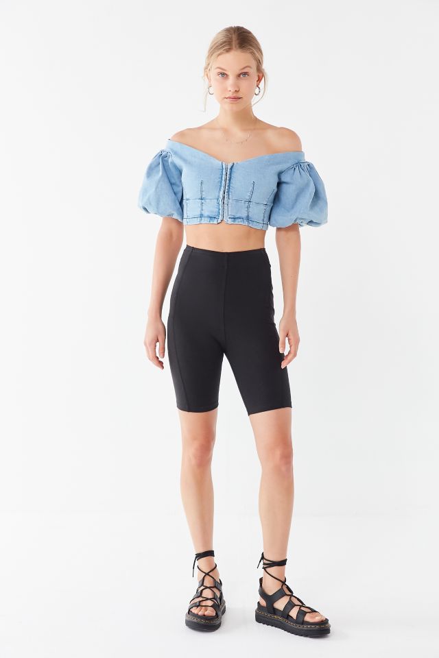 Finders Keepers Lemonade Denim Puff Sleeve Cropped Top #3