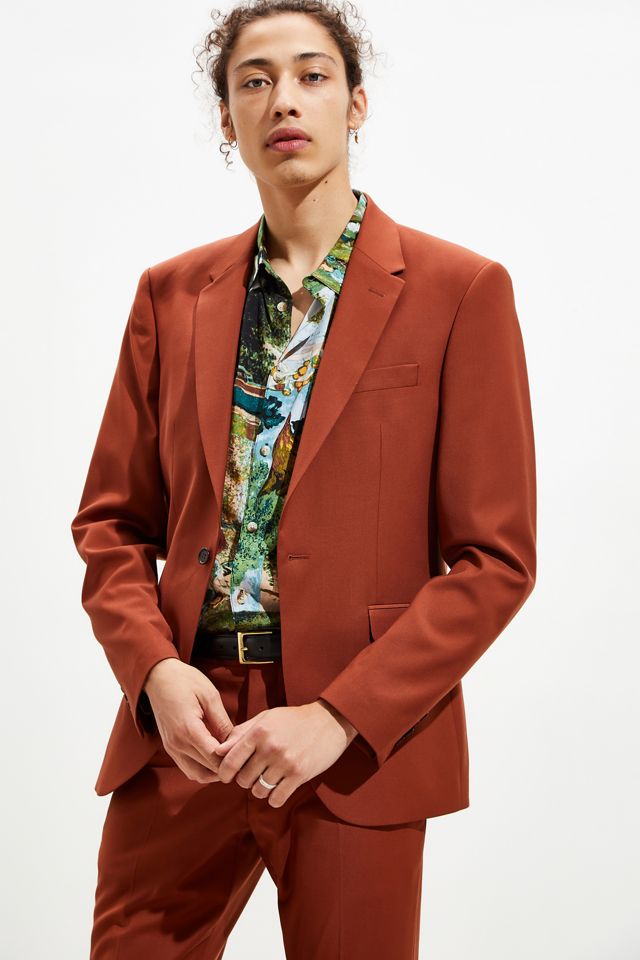 UO Rust Skinny Fit Single Breasted Brown Suit Blazer #1