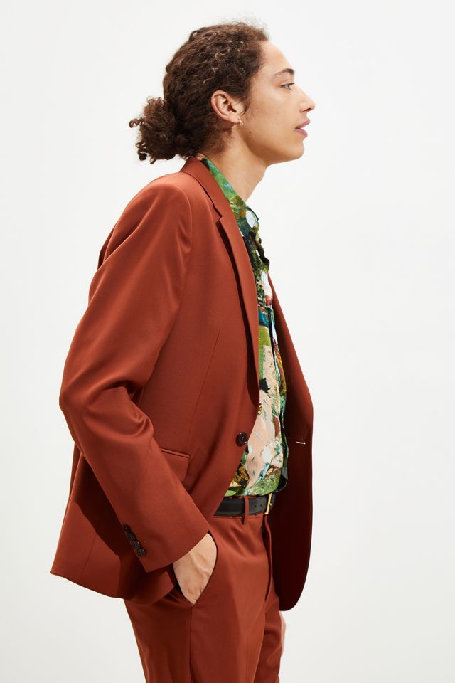UO Rust Skinny Fit Single Breasted Brown Suit Blazer #2
