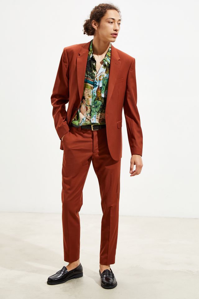 UO Rust Skinny Fit Single Breasted Brown Suit Blazer #5