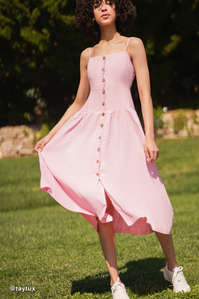 urban outfitters amber button down linen midi dress OU Amber Button Down Linen Midi Dress