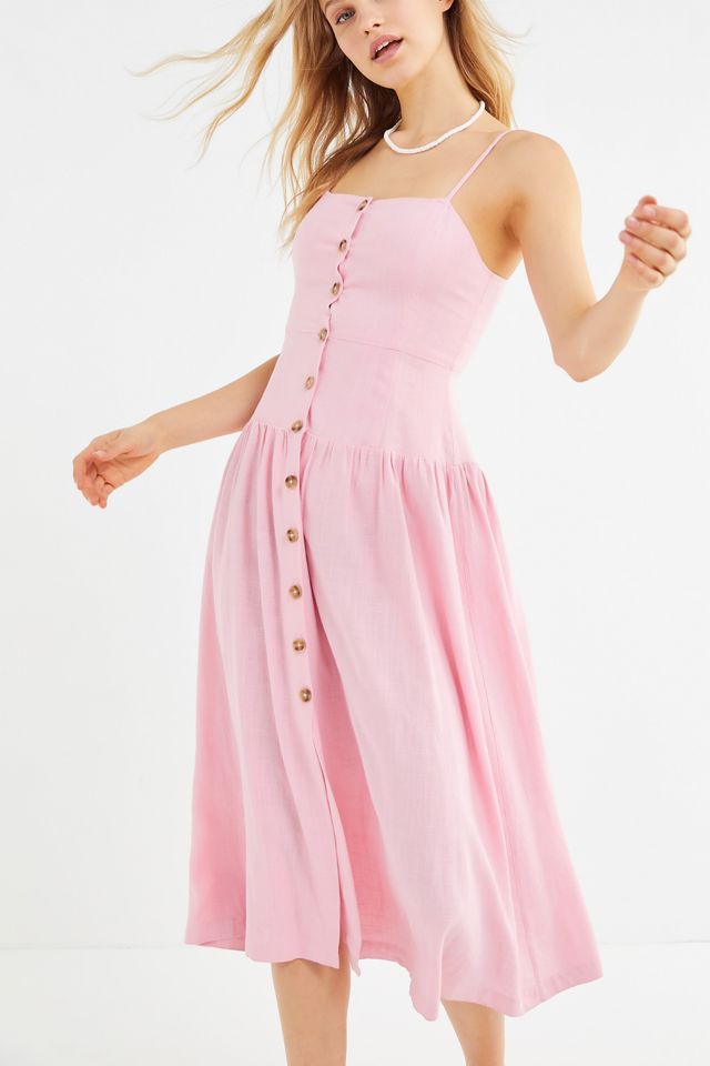 UO Linen Button-Down Drop Waist Midi Dress