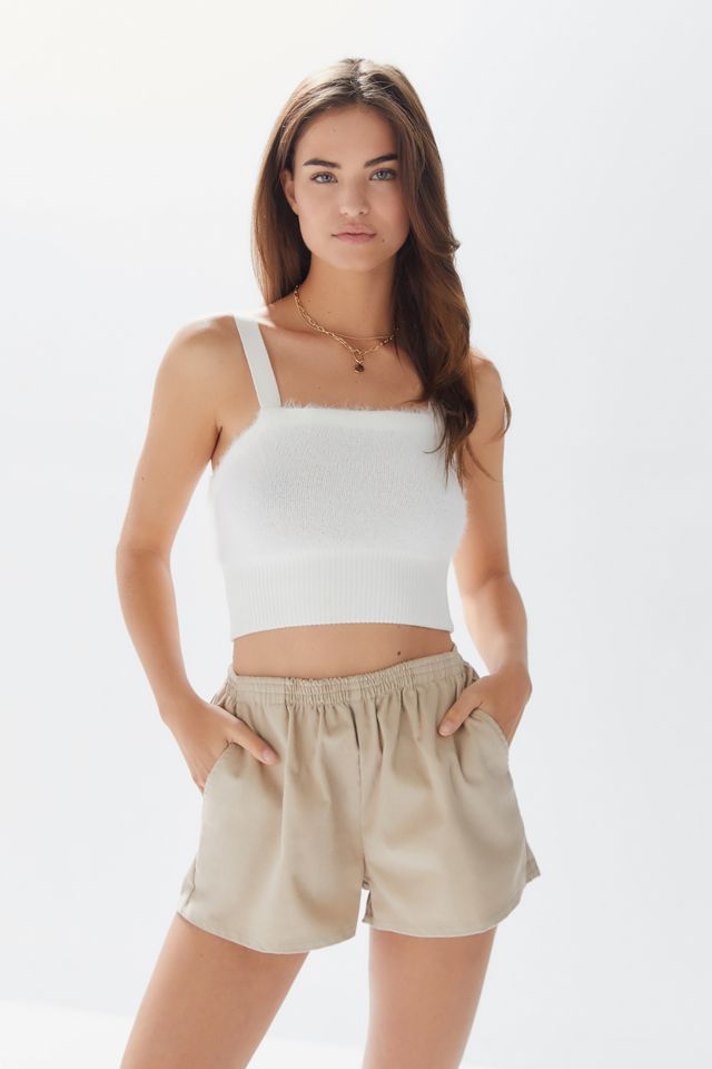UO Fuzzy Tie-Shoulder Cropped Top | Urban Outfitters Canada