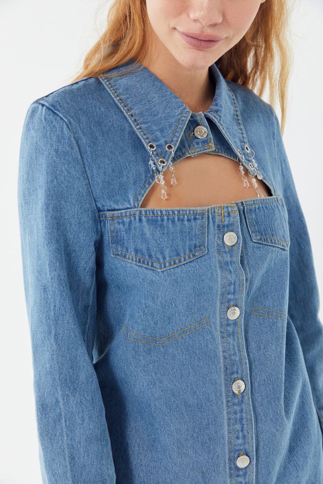 House Of Sunny Crescent Denim Button-Front Mini Dress #1