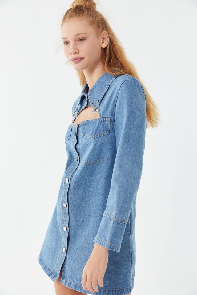 House Of Sunny Crescent Denim Button-Front Mini Dress #3