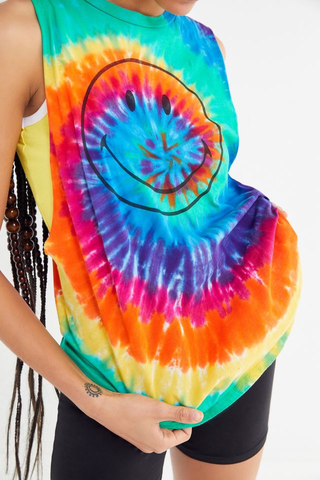 Smiley Rainbow Tie-Dye Muscle Tank Top #1