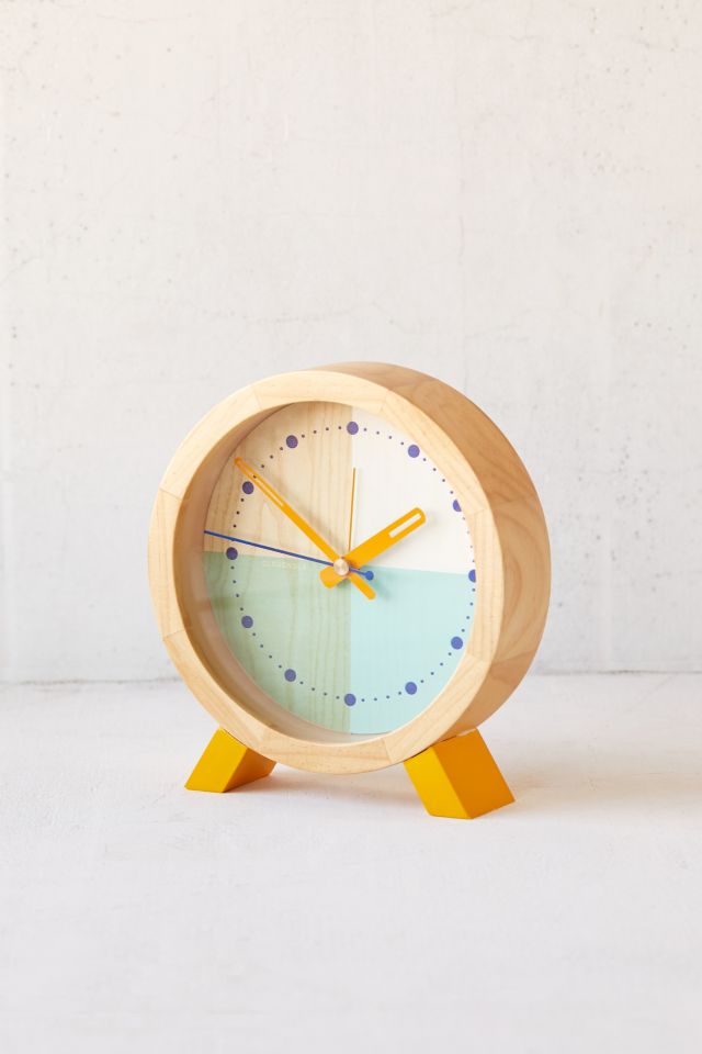 Turquoise Pine Wood Tabletop Clock with Angled Legs
