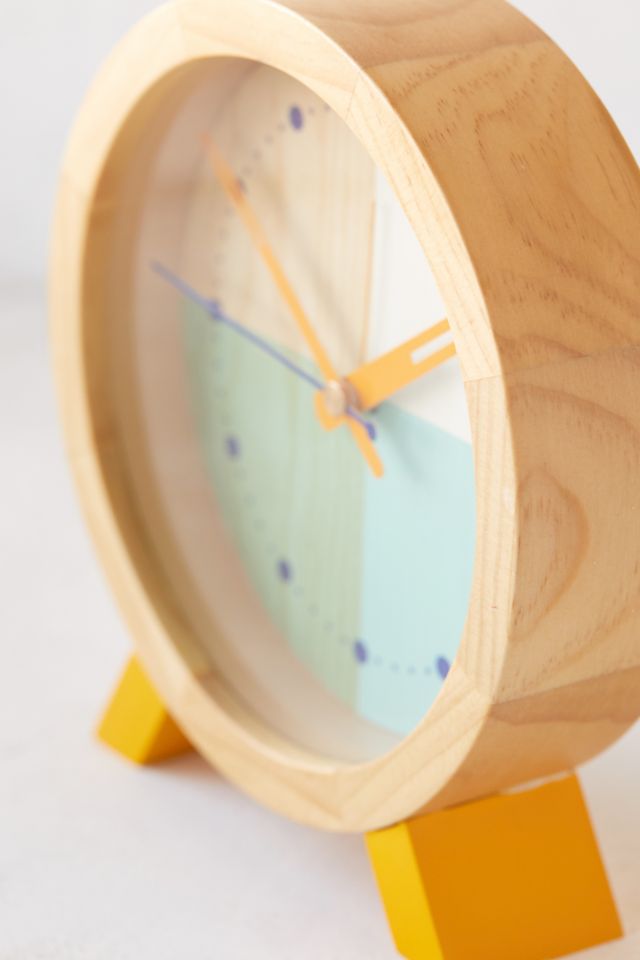 Turquoise Pine Wood Tabletop Clock with Angled Legs
