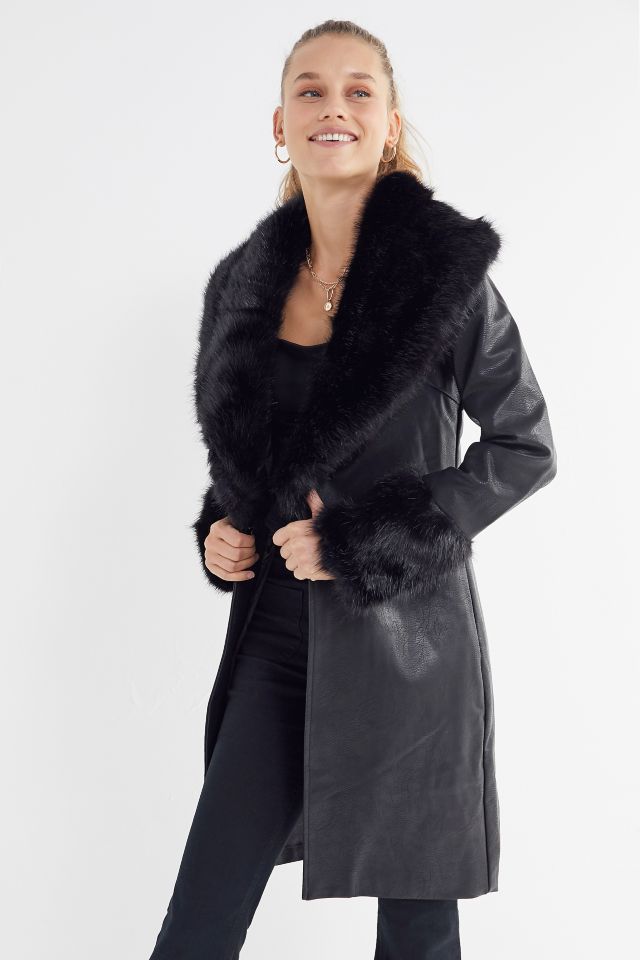 Faux fur jacket on sale with leather trim