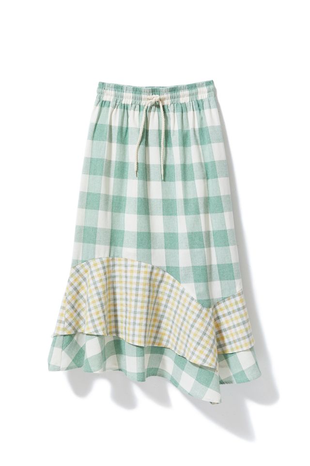 UO Claire Mixed Plaid Ruffle Midi Skirt #4