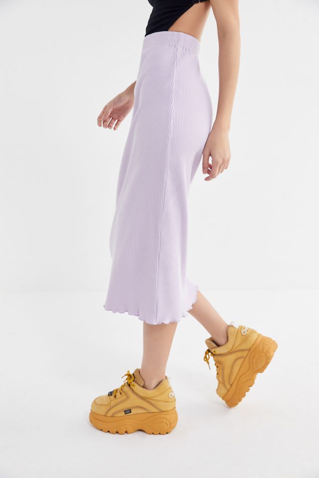 UO Kayla Ribbed Lettuce-Edge Midi Skirt #1