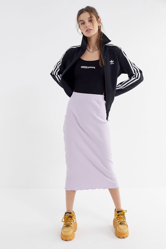 UO Kayla Ribbed Lettuce-Edge Midi Skirt #3