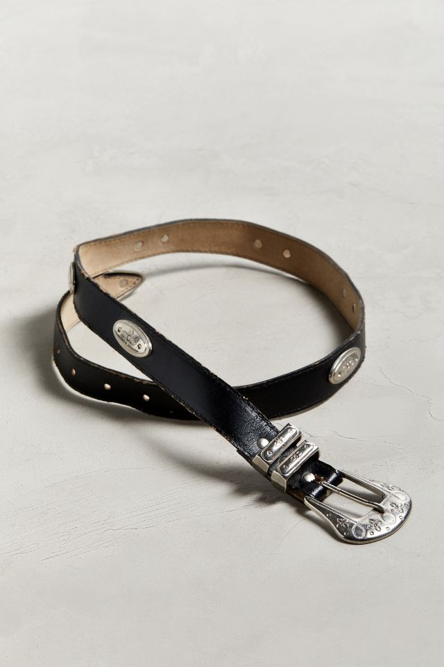Vintage Embellished Black Leather Belt