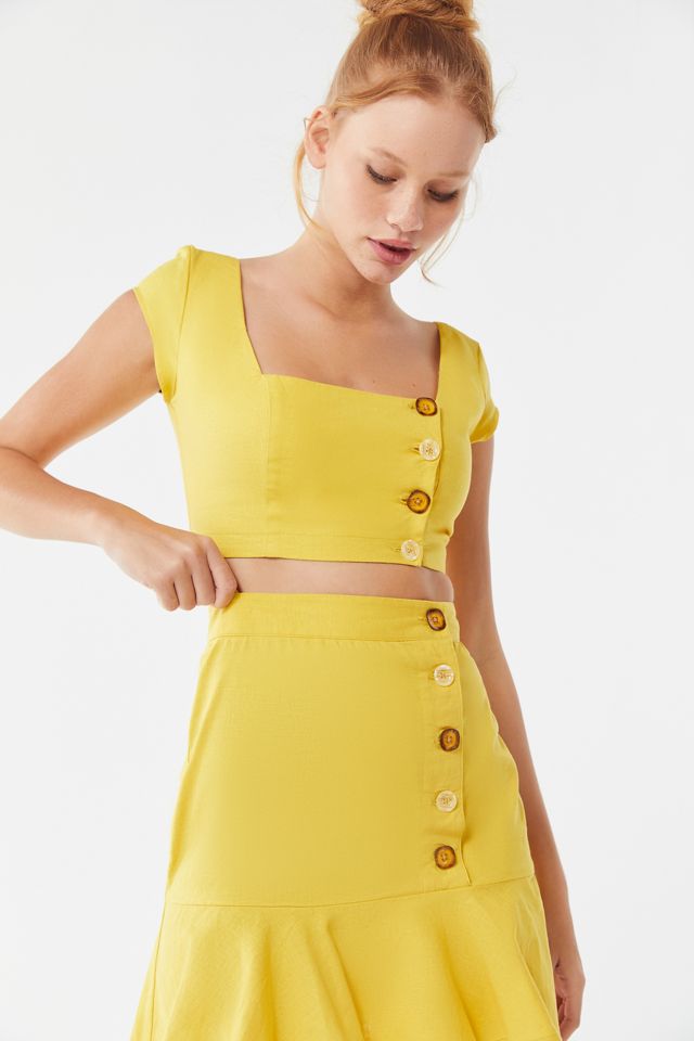 UO Lily Linen Button-Front Mini Skirt #1