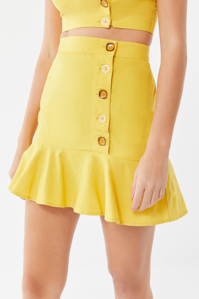 UO Lily Linen Button-Front Mini Skirt #3