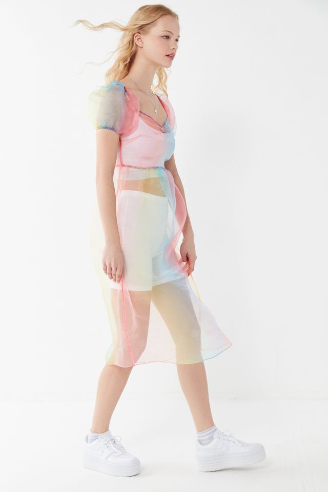 UO Rainbow Organza Puff Sleeve Midi Dress #1
