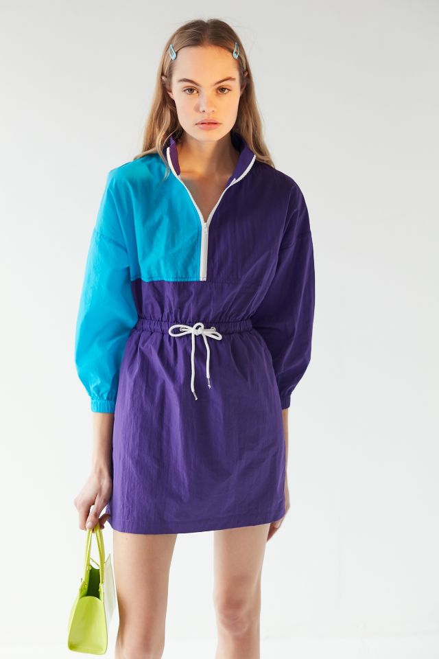 UO Colorblock Nylon Half-Zip Mini Dress #1