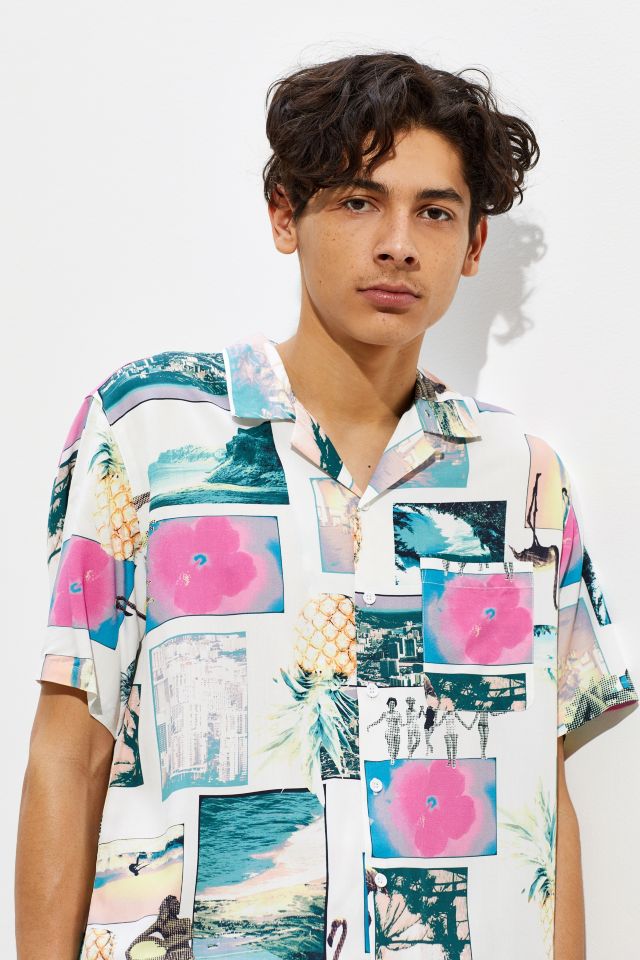 Chemise Boutonnée Manches Courtes UO Carte Postale Hawaii #4
