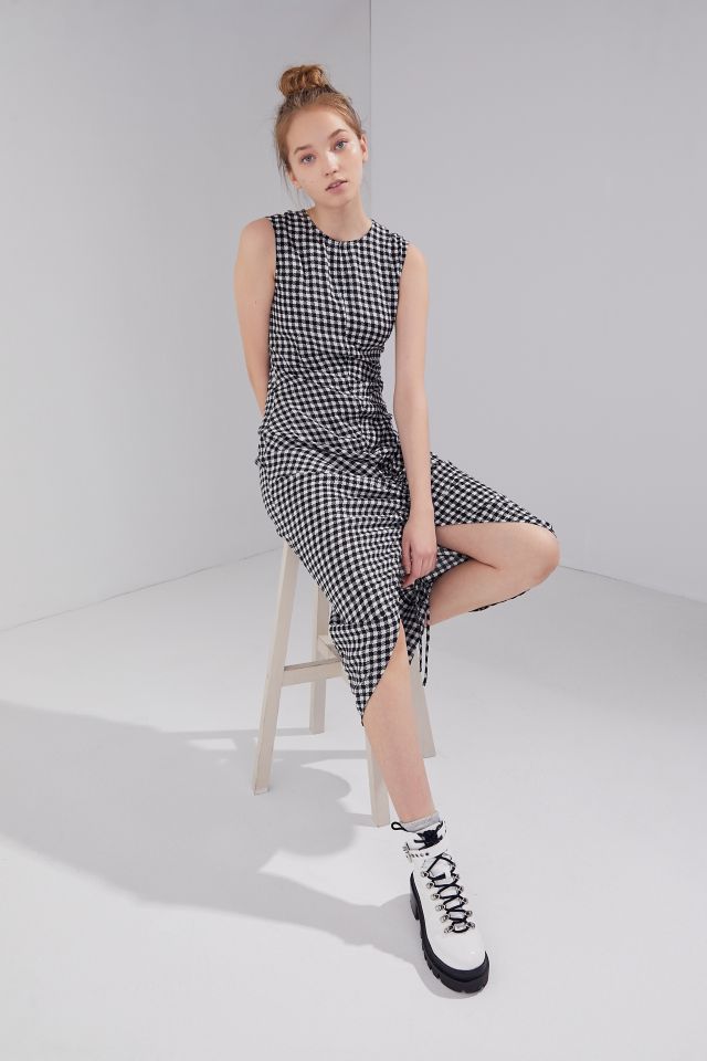 UO Cohen Checkered Cinch-Front Midi Dress