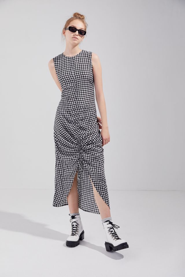 UO Cohen Checkered Cinch-Front Midi Dress #1