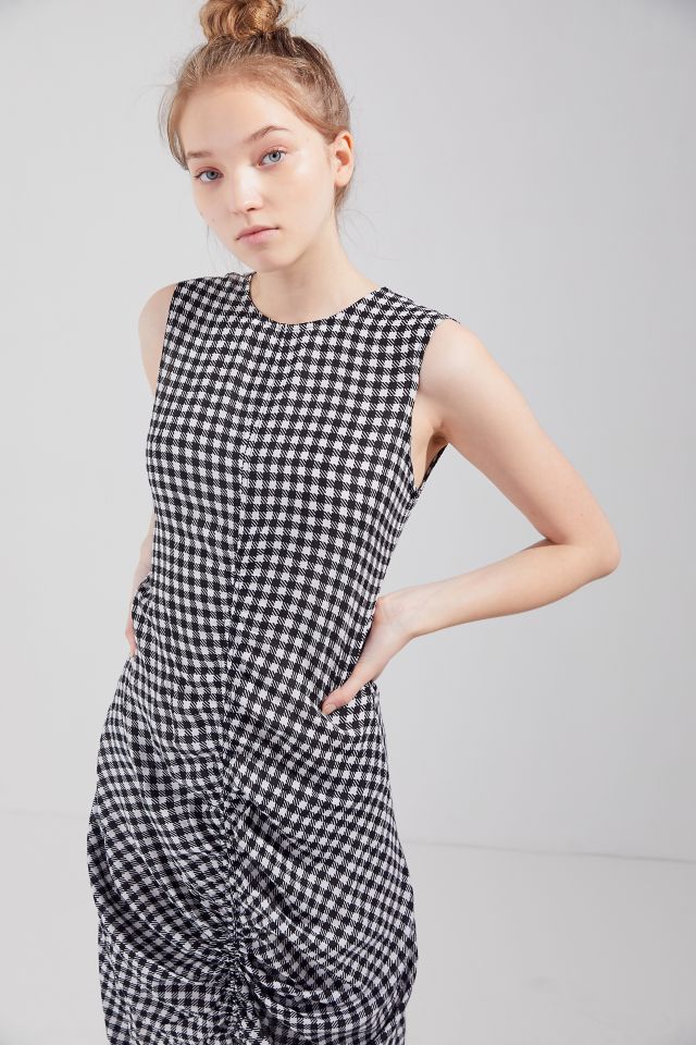 UO Cohen Checkered Cinch-Front Midi Dress #3