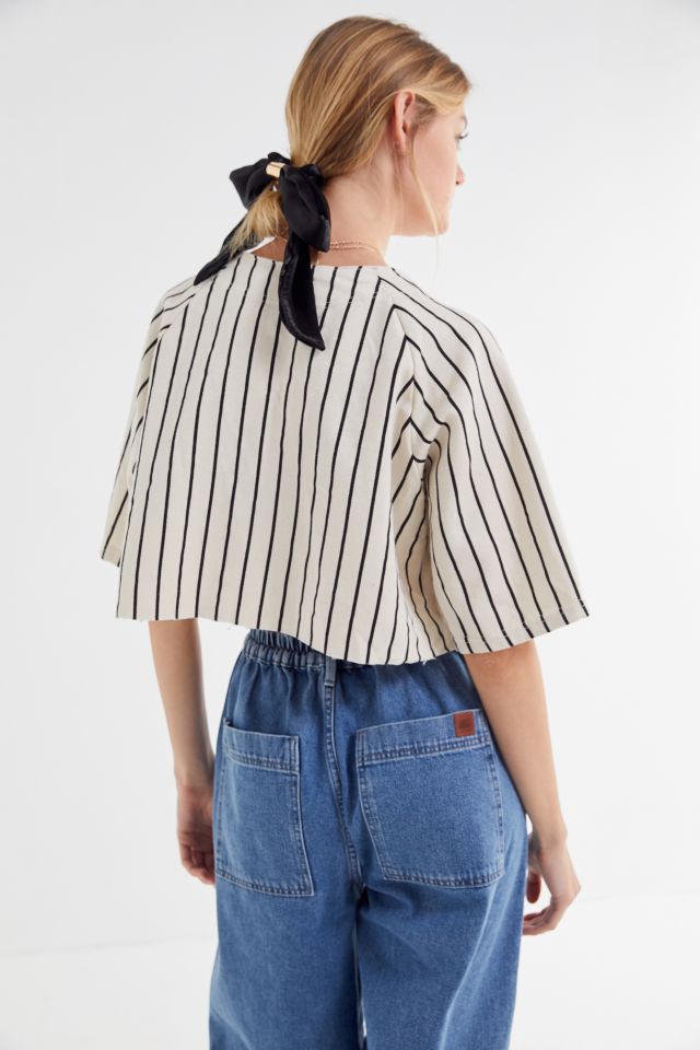 Vintage Striped Cropped Baseball Jersey #1