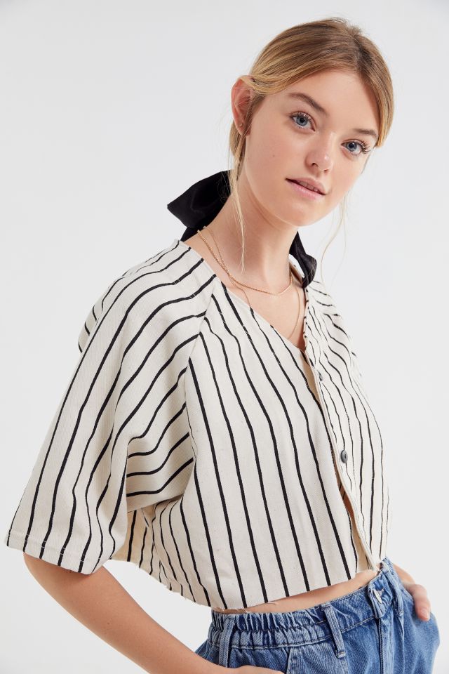 Vintage Striped Cropped Baseball Jersey #3