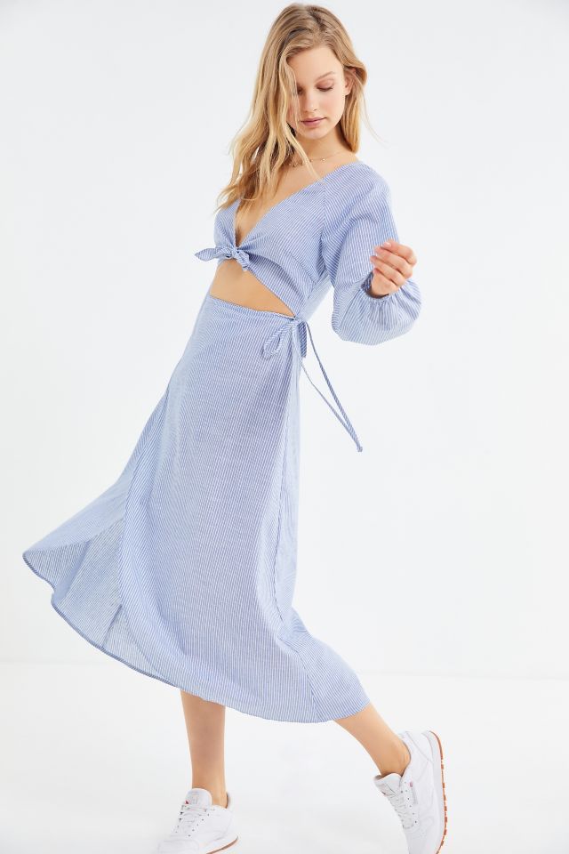 UO Striped Linen Tie-Front Cutout Midi Dress #1