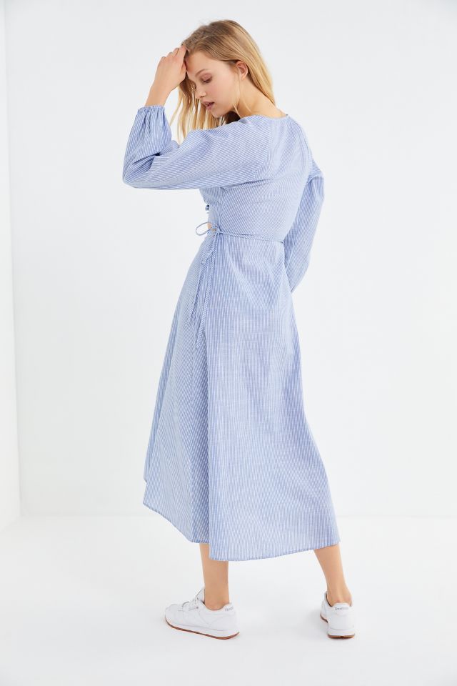 UO Striped Linen Tie-Front Cutout Midi Dress #2