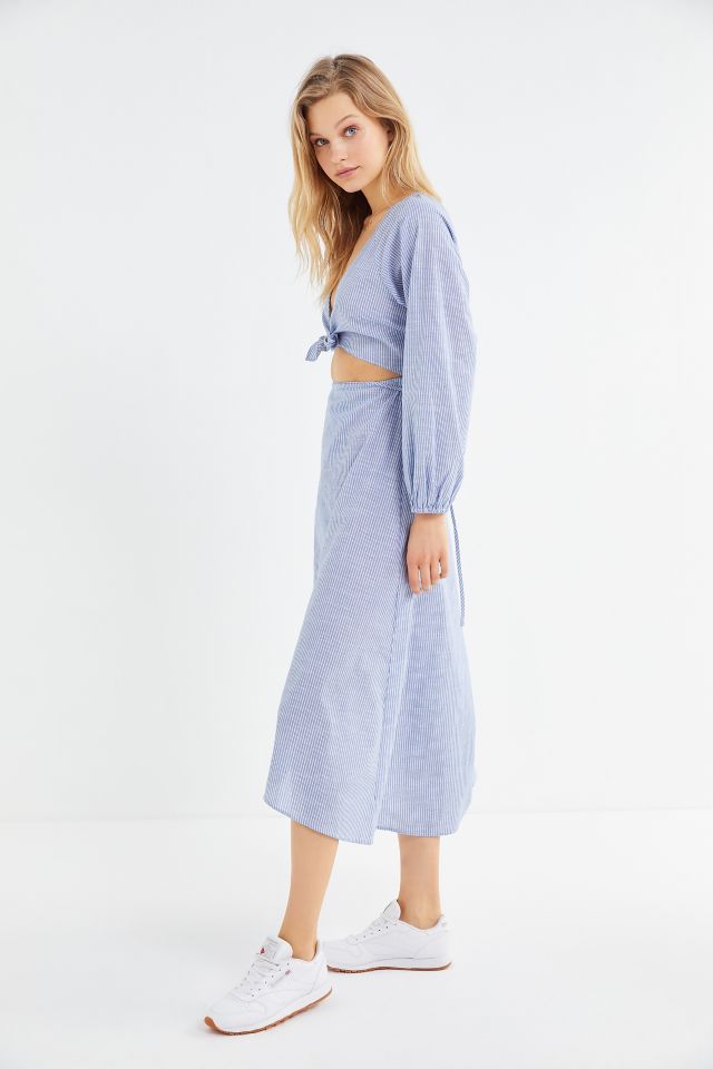 UO Striped Linen Tie-Front Cutout Midi Dress #3