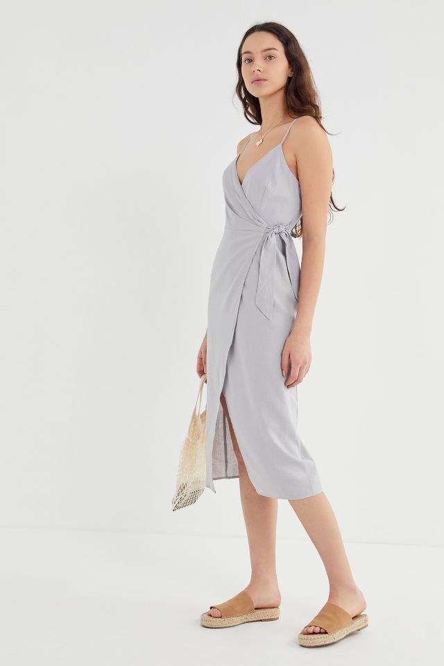 UO Quebec Linen Side-Tie Midi Wrap Dress #3