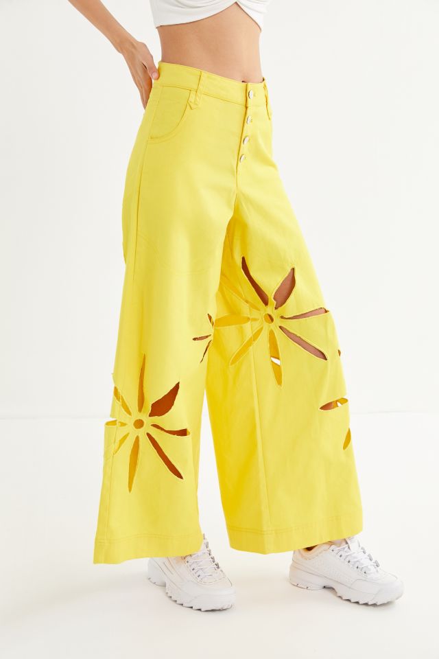 House Of Sunny Motif Daisy Cutout Wide Leg Jean #2