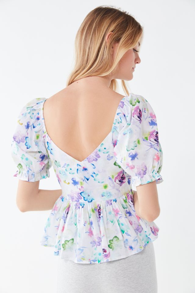 UO Vesna Puff Sleeve Peplum Top #3