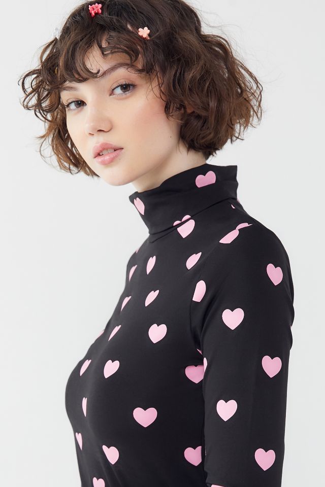 Lazy Oaf Pink Hearts Long Sleeve Turtleneck Top