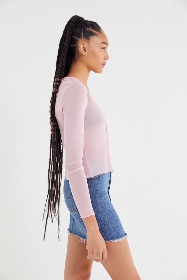 UO Jessa Mesh Button-Front Cardigan Top #3