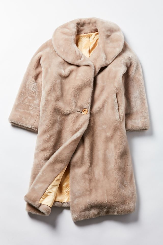 Manteau vintage en fausse fourrure beige #1